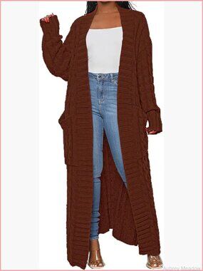 Cable Knit Cardigan with Pockets, Extra Long Ankle Length Sweater